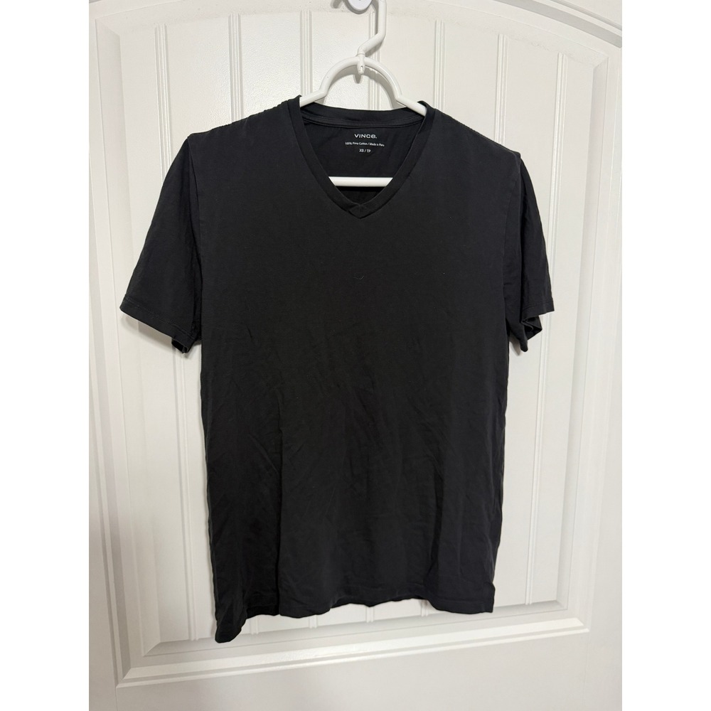 Vince T-Shirt Mens XS Black Pima Cotton V-Neck Short Sleeve Essential EUC